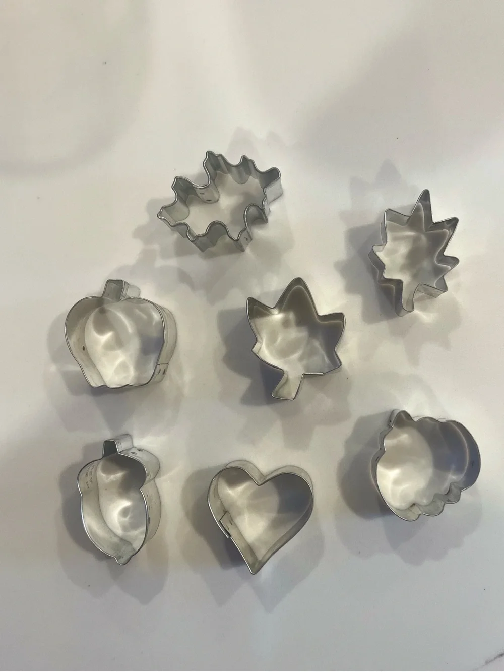 Vintage Mini Fall Cookie Cutters Made in USA Autumn Leaves Pumpkin Acorn Heart